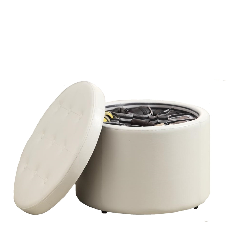 Pemberly Row Round Shoe Ottoman - Ivory