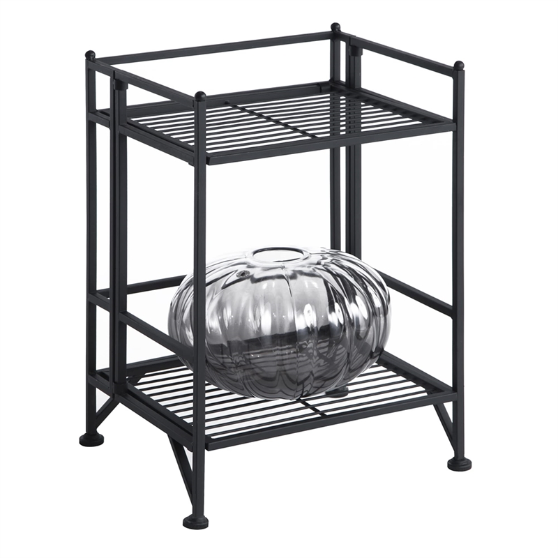Pemberly Row 2 Tier Folding Metal Shelf - Black