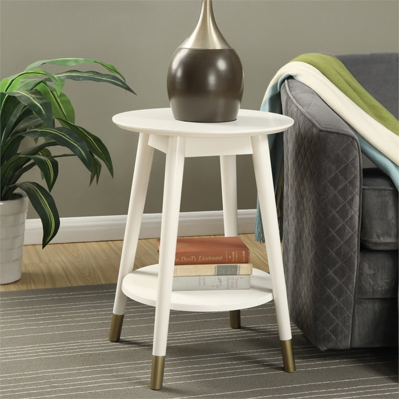 Pemberly Row Mid Century Round End Table in White