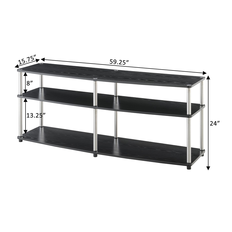 Pemberley Row Wood Black TV Stand Rectangular Open Concept Shelves Holds TVs Up to 60