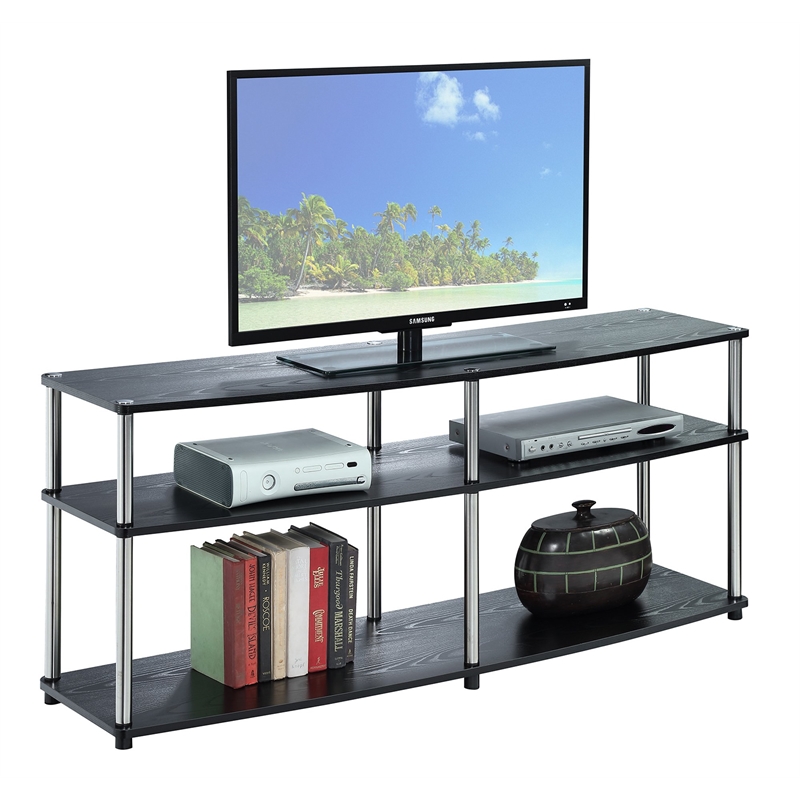 Pemberley Row Wood Black TV Stand Rectangular Open Concept Shelves Holds TVs Up to 60