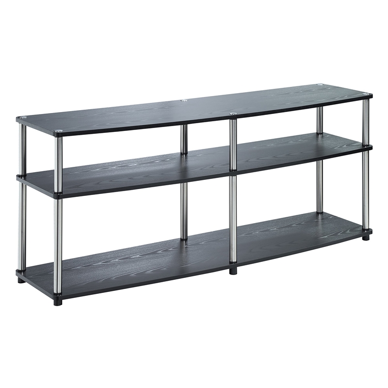 Pemberley Row Wood Black TV Stand Rectangular Open Concept Shelves Holds TVs Up to 60
