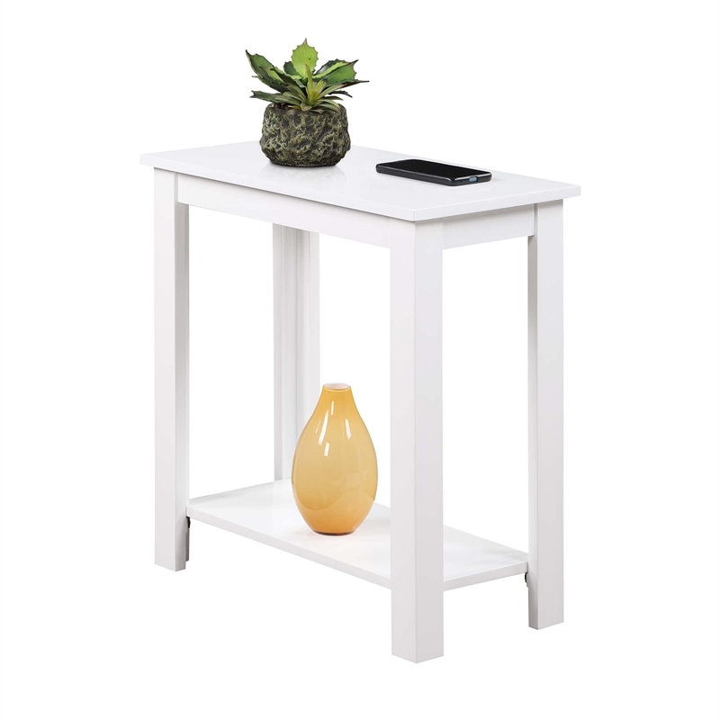 Pemberley Row Wood White Chairside End Table Rectangular Bottom Shelf 24