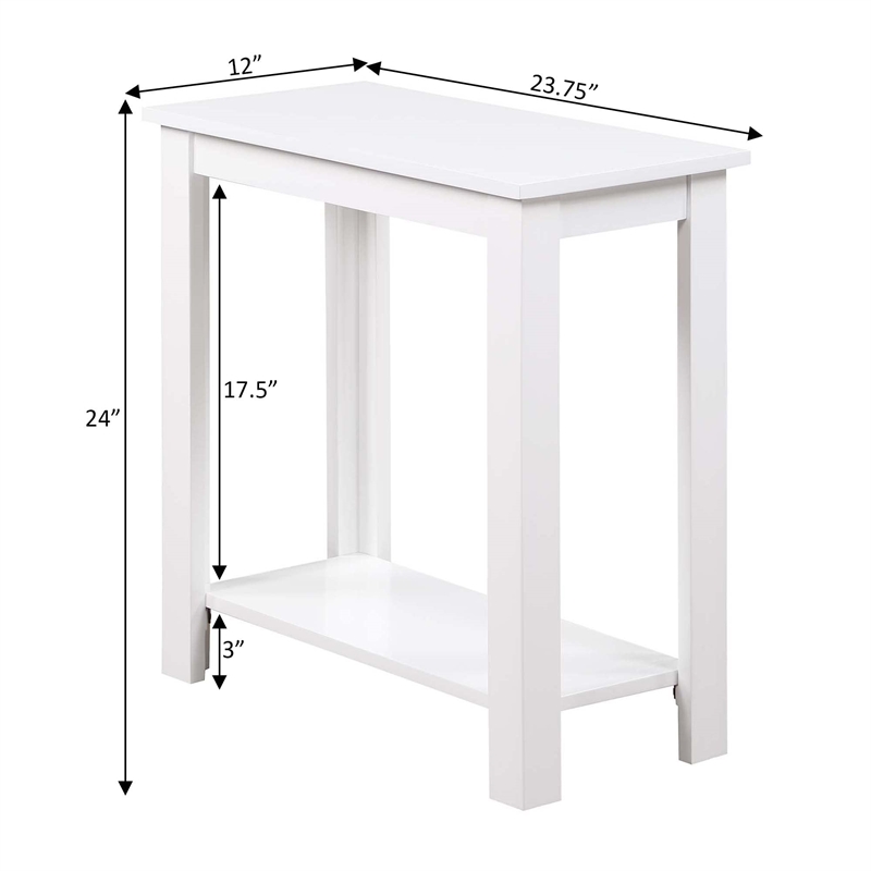 Pemberley Row Wood White Chairside End Table Rectangular Bottom Shelf 24