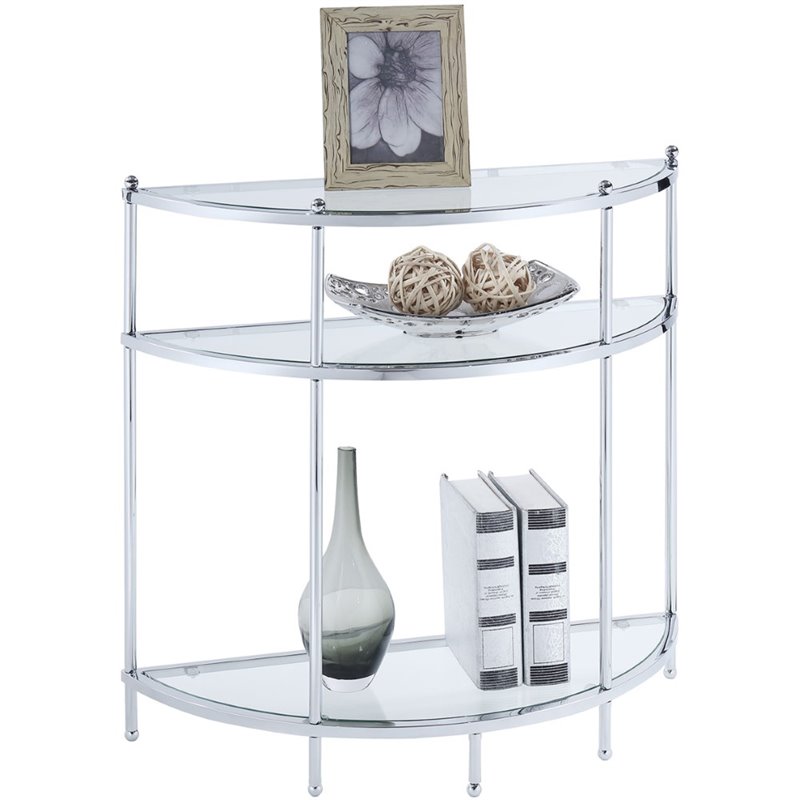 Pemberly Row Glass Chrome Console Table Rectangular 30
