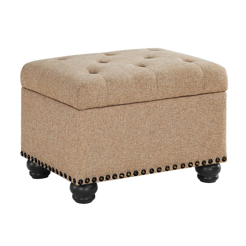 Pemberley Row Fabric Tan Ottoman Rectangular Button Tufting 18