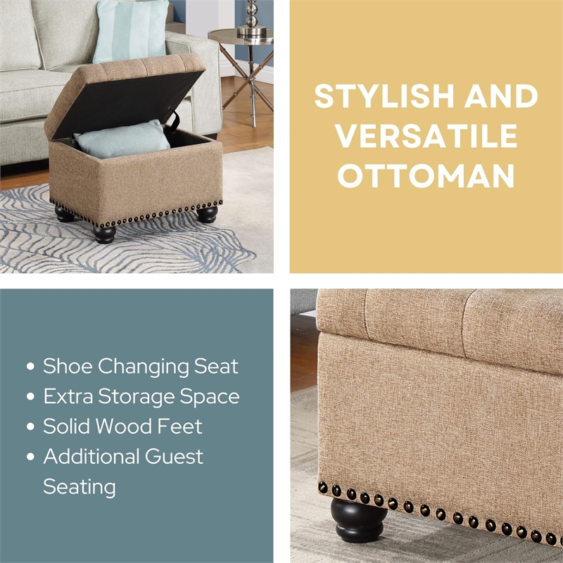Pemberley Row Fabric Tan Ottoman Rectangular Button Tufting 18