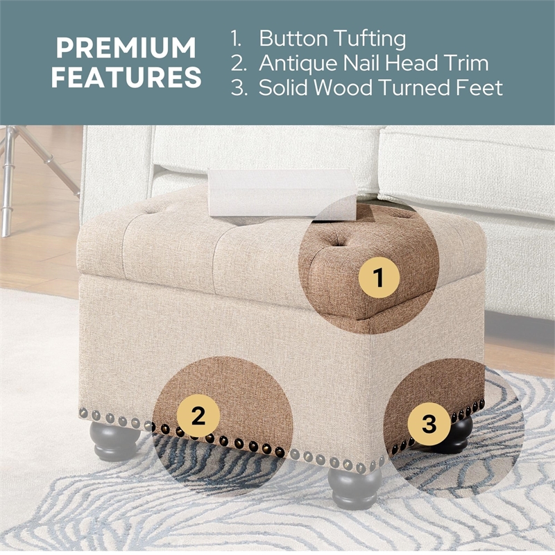 Pemberley Row Fabric Tan Ottoman Rectangular Button Tufting 18