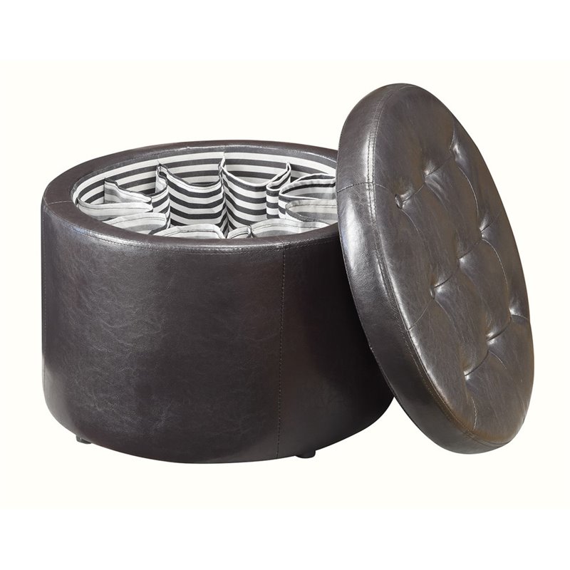 Pemberly Row Round Ottoman in Espresso