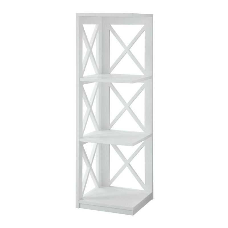 Pemberly Row 3 Shelf Corner Bookshelf Bookcase in White