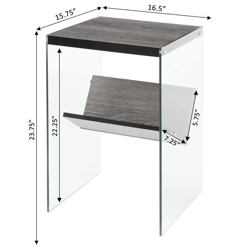 Pemberly Row Transitional Glass/Wood End Table in Weathered Gray