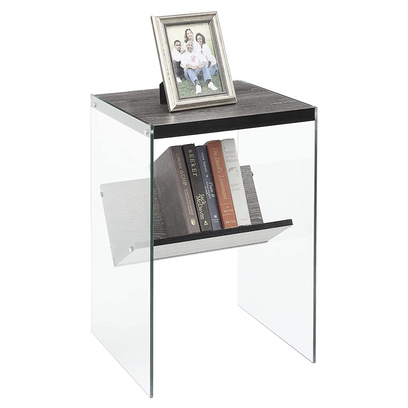 Pemberly Row Transitional Glass/Wood End Table in Weathered Gray