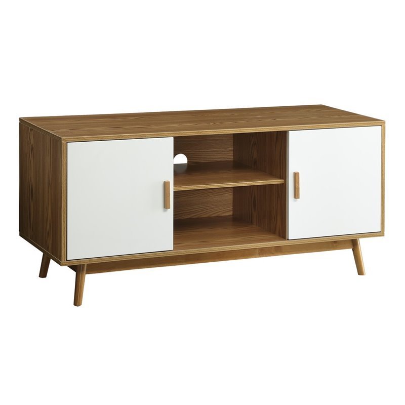 Pemberley Row MDF White TV Stand Rectangular Cable Management Hole 47.25