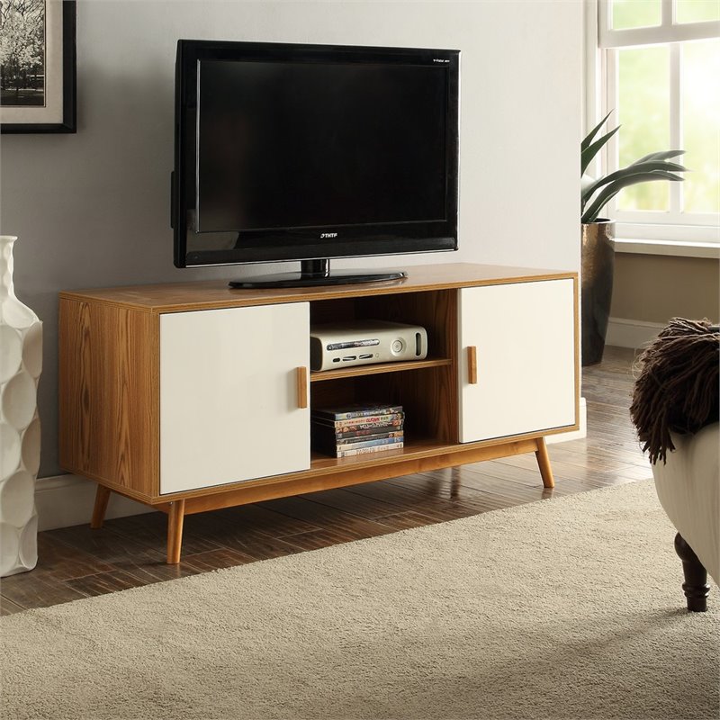 Pemberley Row MDF White TV Stand Rectangular Cable Management Hole 47.25