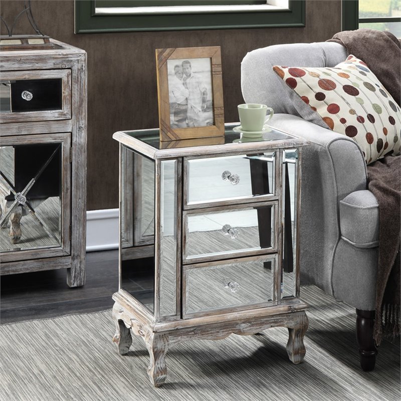 Pemberly Row 3-Drawer Modern Fir Wood/Mirror End Table in White