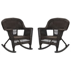 Pemberly Row Rocker Wicker Chair in Espresso (Set of 2)