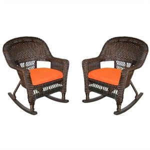 Pemberly Row Rocker Wicker Chair in Espresso and Orange (Set of 2)