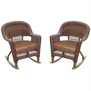 Pemberly Row Wicker Rocker Chair in Honey and Brown (Set of 2)