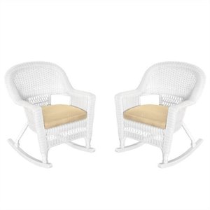 Pemberley Row Resin Wicker White Rocker Chair Set of 2 Rectangular Durable 36&quot x 28.25&quot x 33.5&quot Assembled