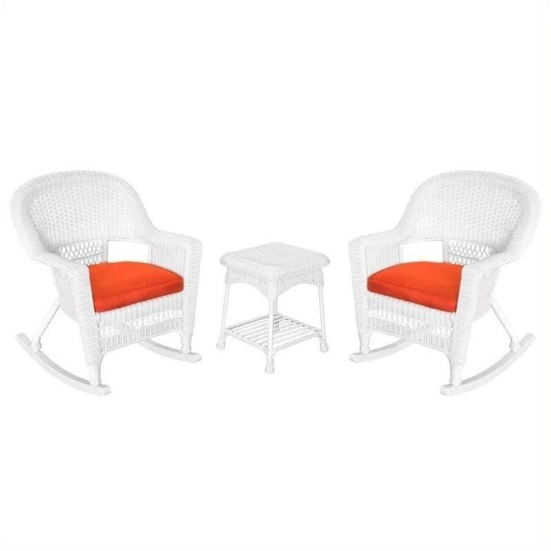 Pemberley Row Resin Wicker White Rocker Chair Set Rectangular All-Weather 36
