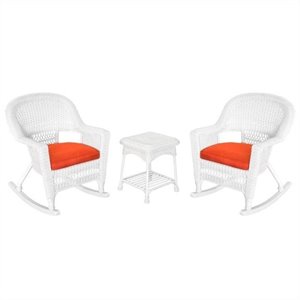 Pemberley Row Resin Wicker White Rocker Chair Set Rectangular All-Weather 36&quot Unassembled