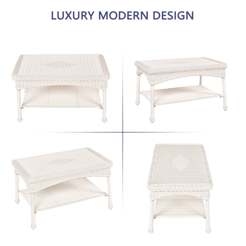 Pemberley Row Resin Wicker White Coffee Table Rectangular UV-Resistant 30