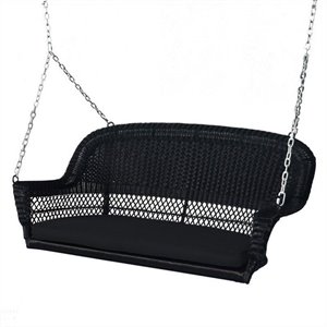 Pemberly Row Wicker Porch Swing in Black with Black Cushion