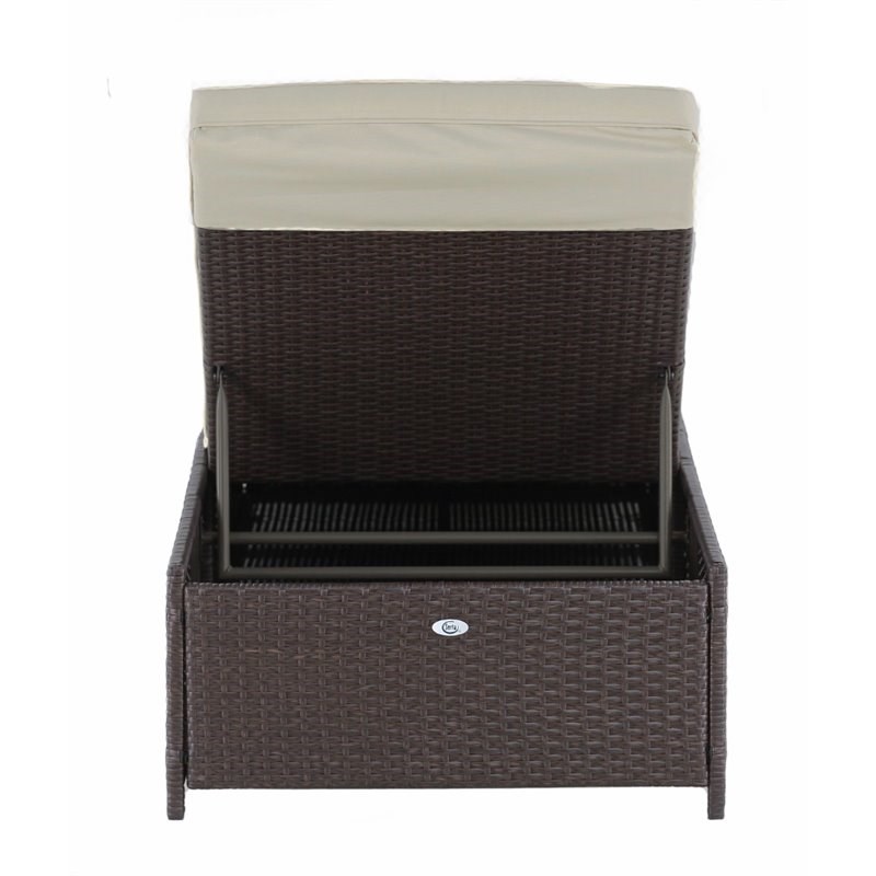 Pemberly Row Wicker Patio Storage Chaise Lounge in Brown