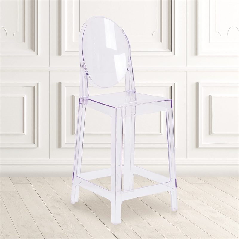 Pemberly Row Oval Back Ghost Counter Stool in Transparent Crystal