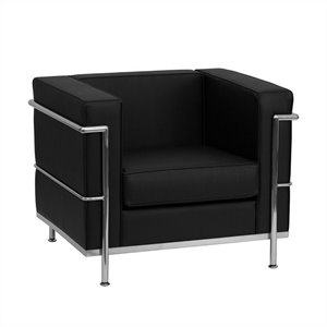 Pemberley Row Leather Black Chair Rectangular Foam Filled Cushions 27.5&quot H x 28.5&quot W x 35&quot D
