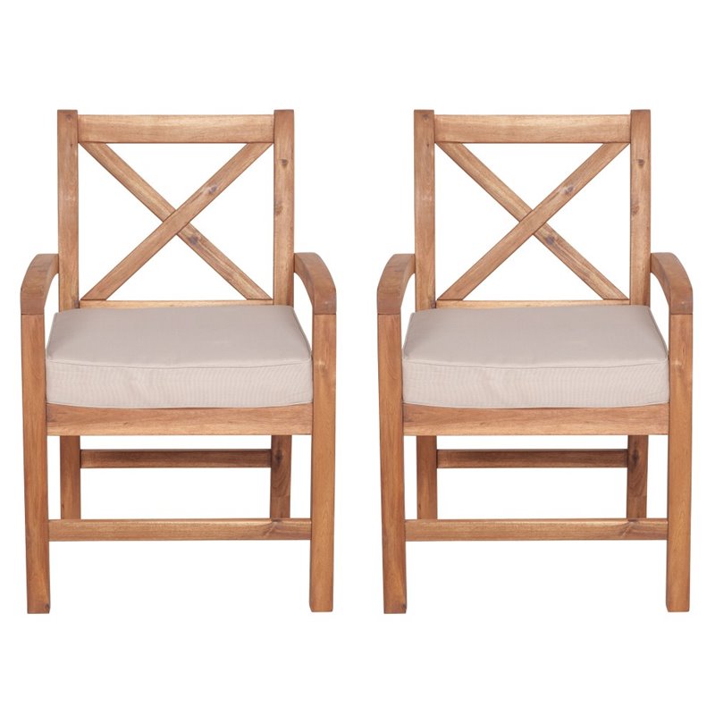 Pemberly Row X-Back Patio Chair with Cushion in Brown (Set of 2)