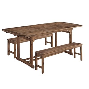 Pemberly Row 3 Piece Acacia Patio Dining Set in Dark Brown