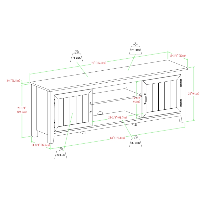 Pemberley Row MDF Gray TV Console Rectangular Adjustable Shelves 70