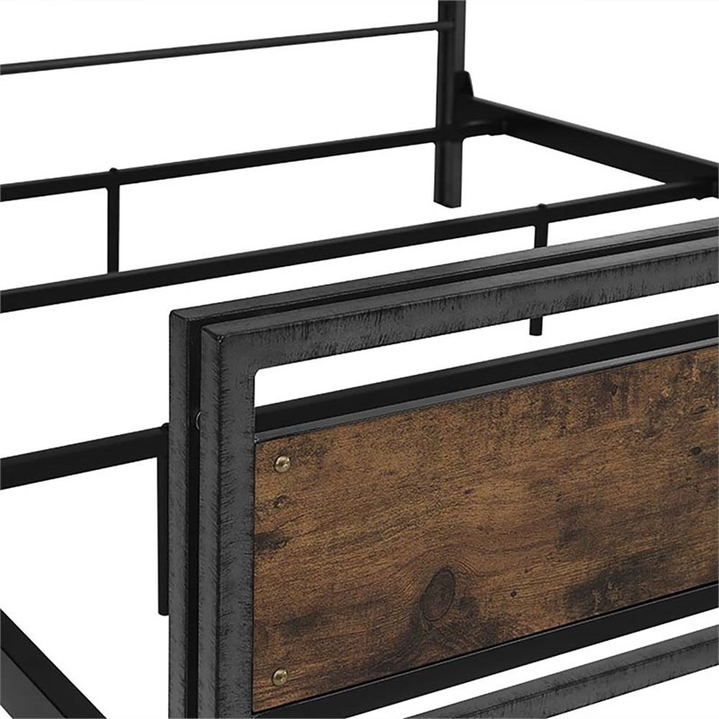 Pemberly Row Queen Metal and Wood Plank Panel Bed in Brown