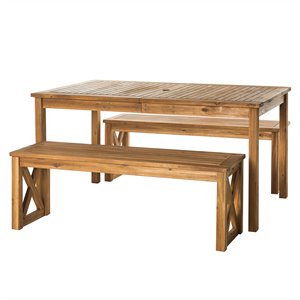 Pemberly Row Acacia Wood Patio 3-Piece Dining Set in Brown