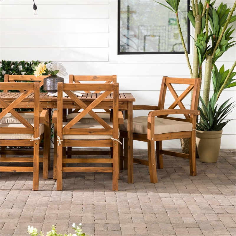 Pemberly Row Acacia Wood Patio 7-Piece Dining Set in Brown