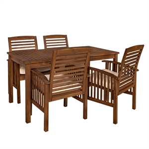 Pemberly Row Acacia Wood Patio 5-Piece Dining Set in Dark Brown