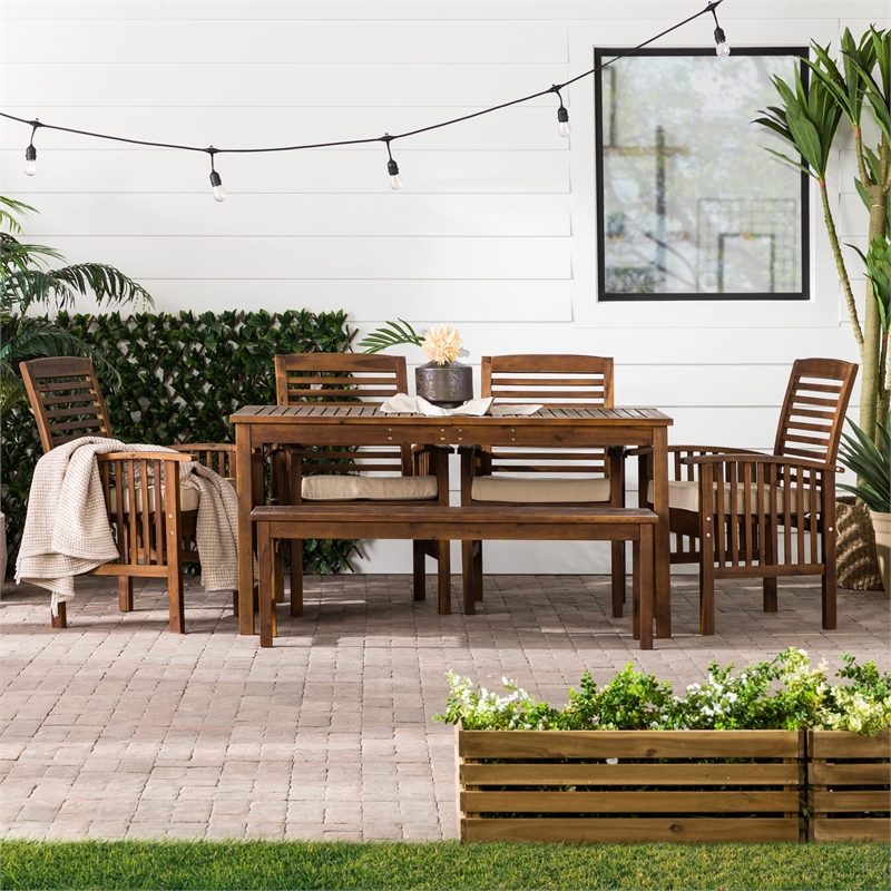 Pemberly Row Acacia Wood Patio 6-Piece Dining Set in Dark Brown