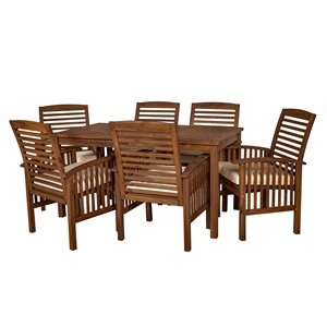 Pemberly Row Acacia Wood Patio 7-Piece Dining Set in Dark Brown