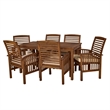 Pemberly Row Acacia Wood Patio 7-Piece Dining Set in Dark Brown
