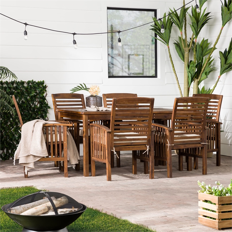 Pemberly Row Acacia Wood Patio 7-Piece Dining Set in Dark Brown