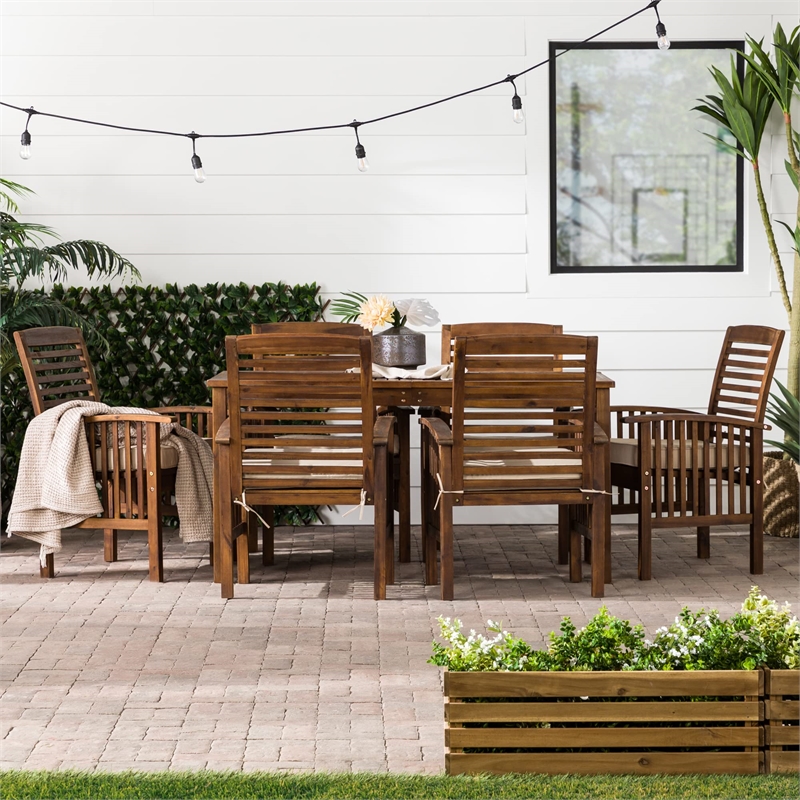 Pemberly Row Acacia Wood Patio 7-Piece Dining Set in Dark Brown