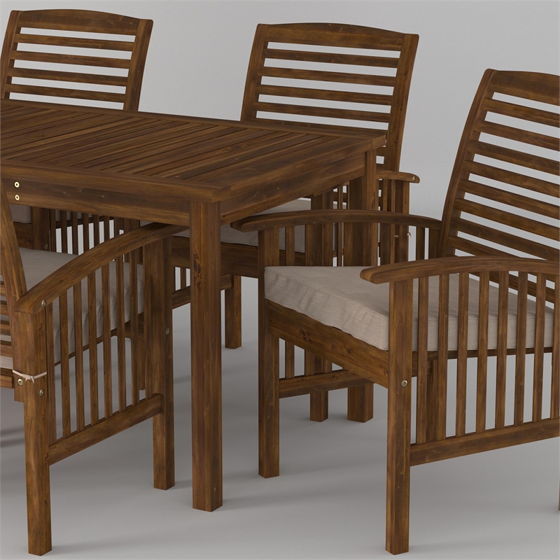Pemberly Row Acacia Wood Patio 7-Piece Dining Set in Dark Brown