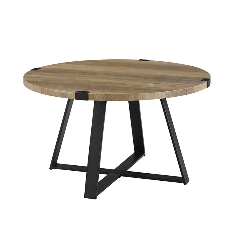 Pemberly Row 30 Metal Coffee Table in Rustic Oak and Black