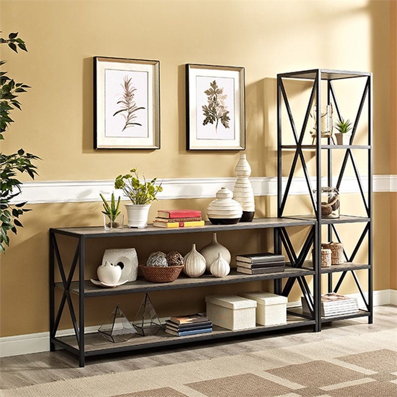 Pemberly Row 2 Shelf Wide Bookcase in Driftwood