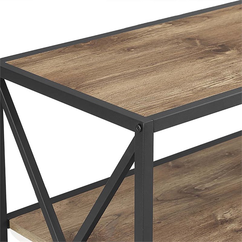 Pemberly Row 2 Shelf X-Frame Metal Media Bookcase in Barnwood