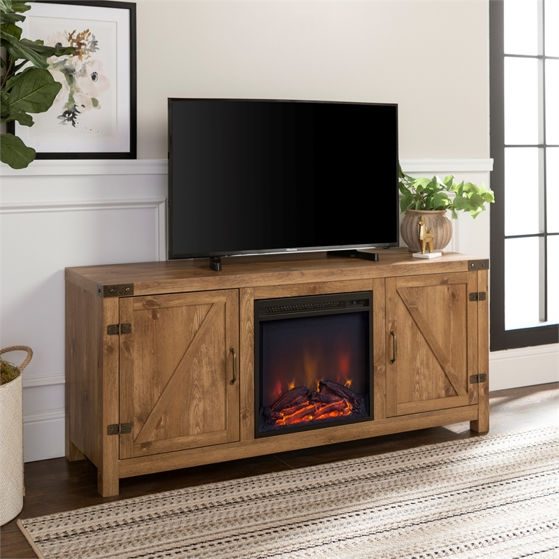 Pemberley Row Laminate Barnwood TV Stand Rectangular Adjustable Shelves 58