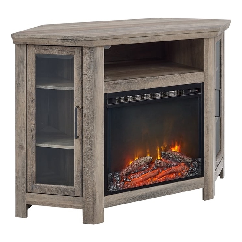 Pemberly Row Modern Wood Corner Fireplace TV Stand for TVs up to 48