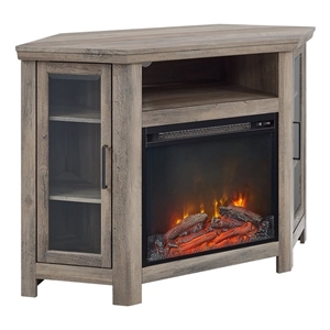 Pemberly Row Modern Wood Corner Fireplace TV Stand for TVs up to 48&quot in Gray