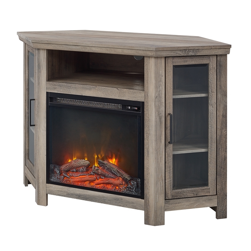 Pemberly Row Modern Wood Corner Fireplace TV Stand for TVs up to 48
